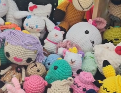 crocheted animals and dolls